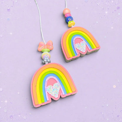 BeFreshie Rainbow Small freshie car air fresheners with glitter heart accents and colorful decorative beads.